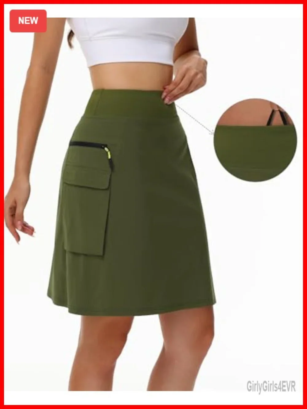 Women's Quick-Dry Cargo Skort with 5 Pockets, High Waisted Drawstring, Golf